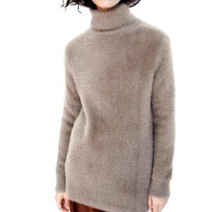Zara BEIGE Fuzzy Turtleneck Long Sweater size S
